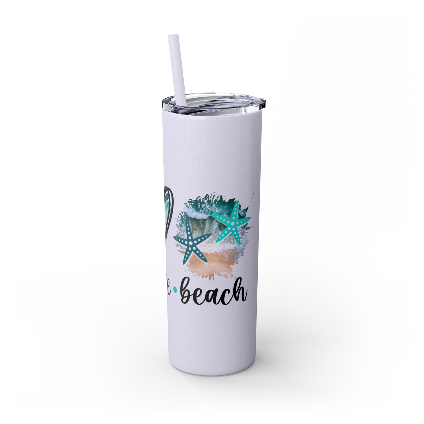 Peace love beach- Skinny Tumbler with Straw, 20oz