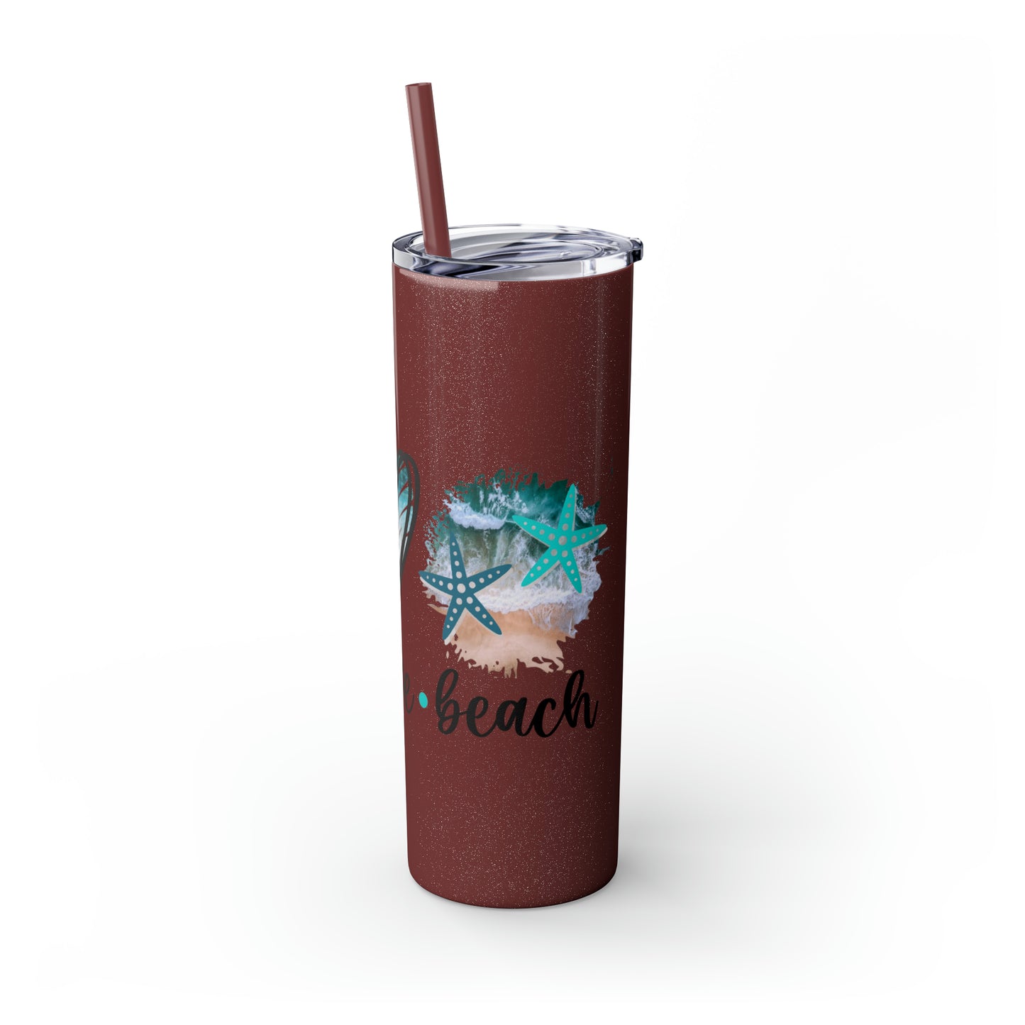 Peace love beach- Skinny Tumbler with Straw, 20oz