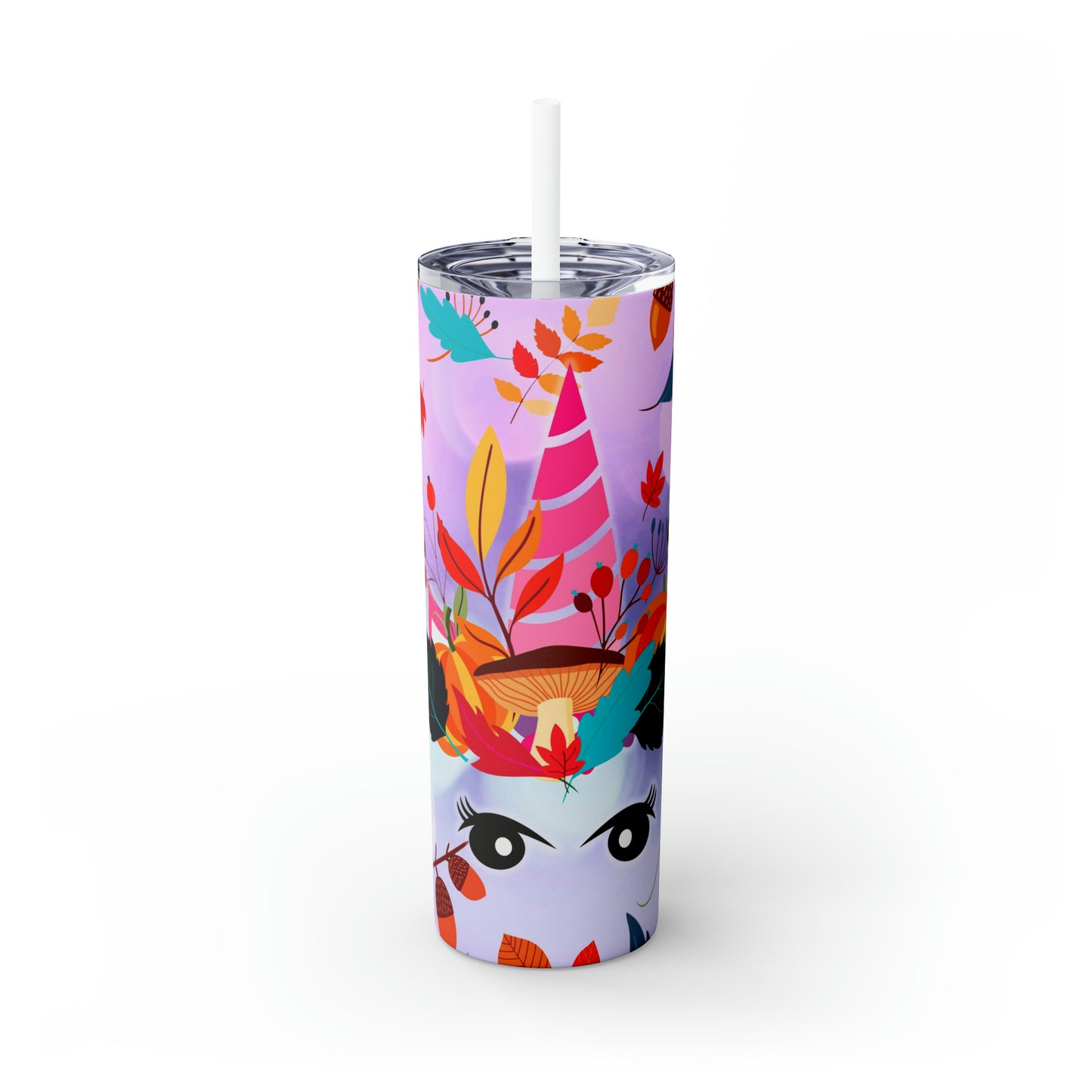 Purple Bright Eye Unicorn- Skinny Tumbler with Straw, 20oz