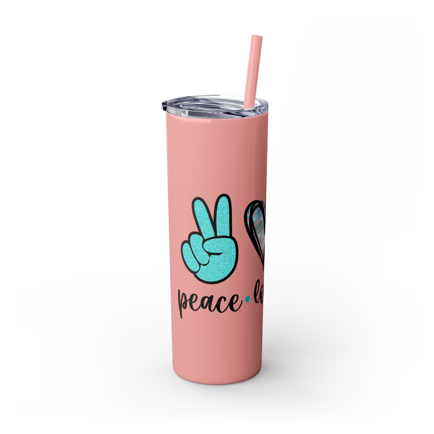 Peace love beach- Skinny Tumbler with Straw, 20oz