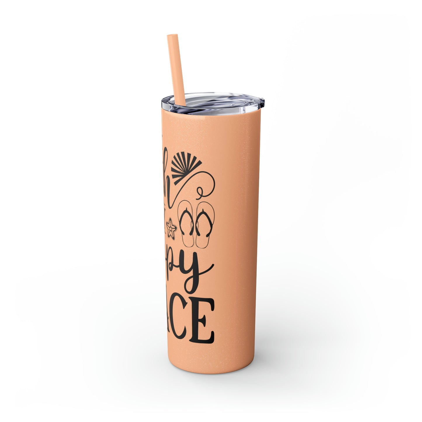 The beach is my happy place-Skinny Tumbler with Straw, 20oz