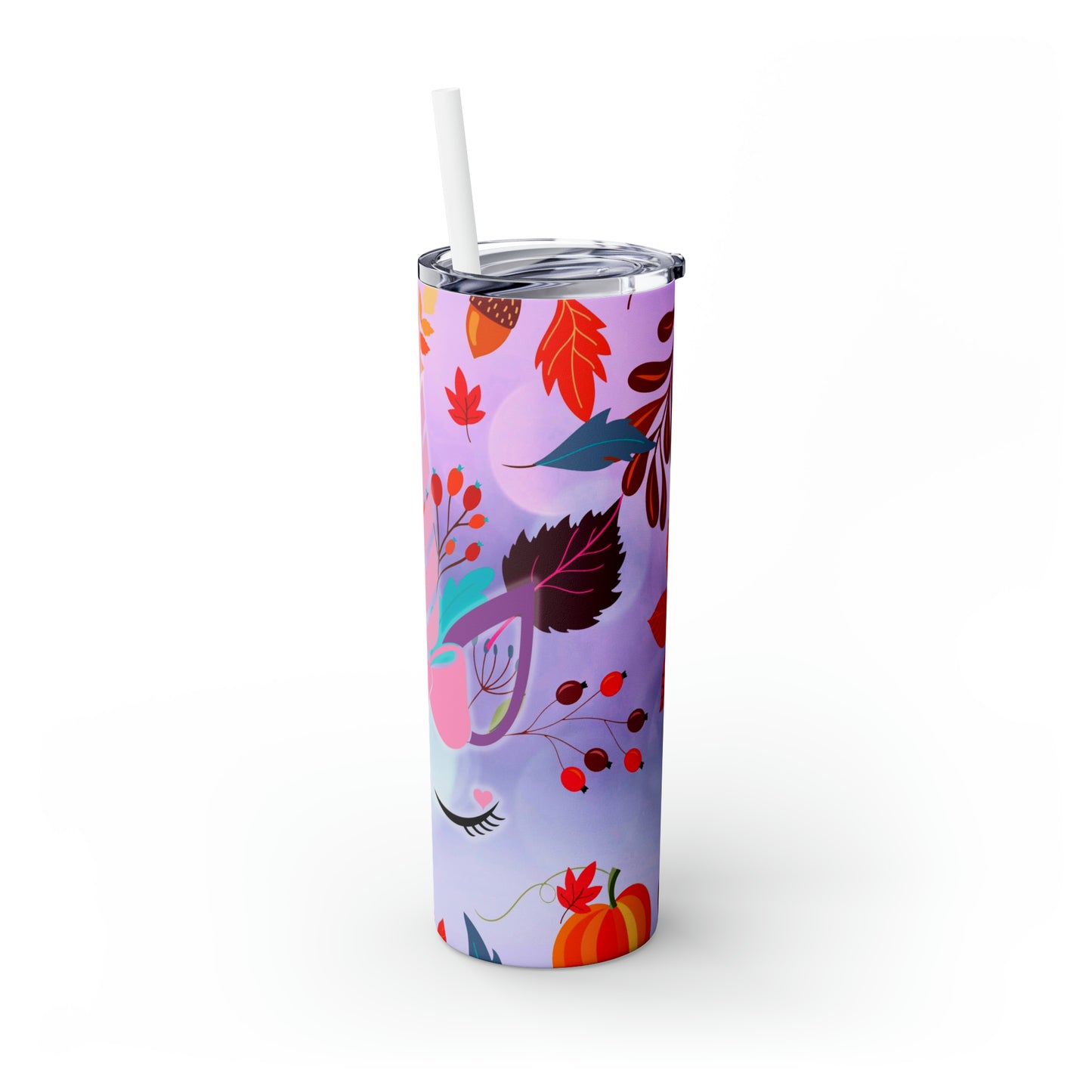 Purple Autumn Unicorn- Skinny Tumbler with Straw, 20oz