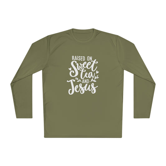 Raised on Jesus and Sweet Tea- Unisex Lightweight Long Sleeve Tee