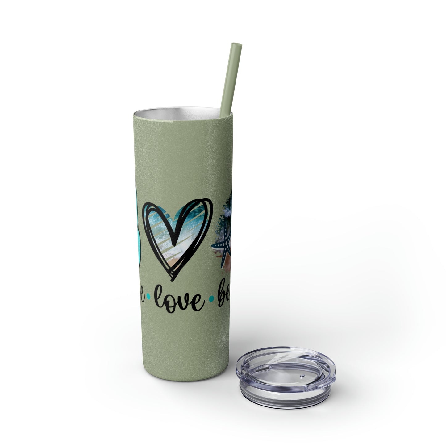 Peace love beach- Skinny Tumbler with Straw, 20oz