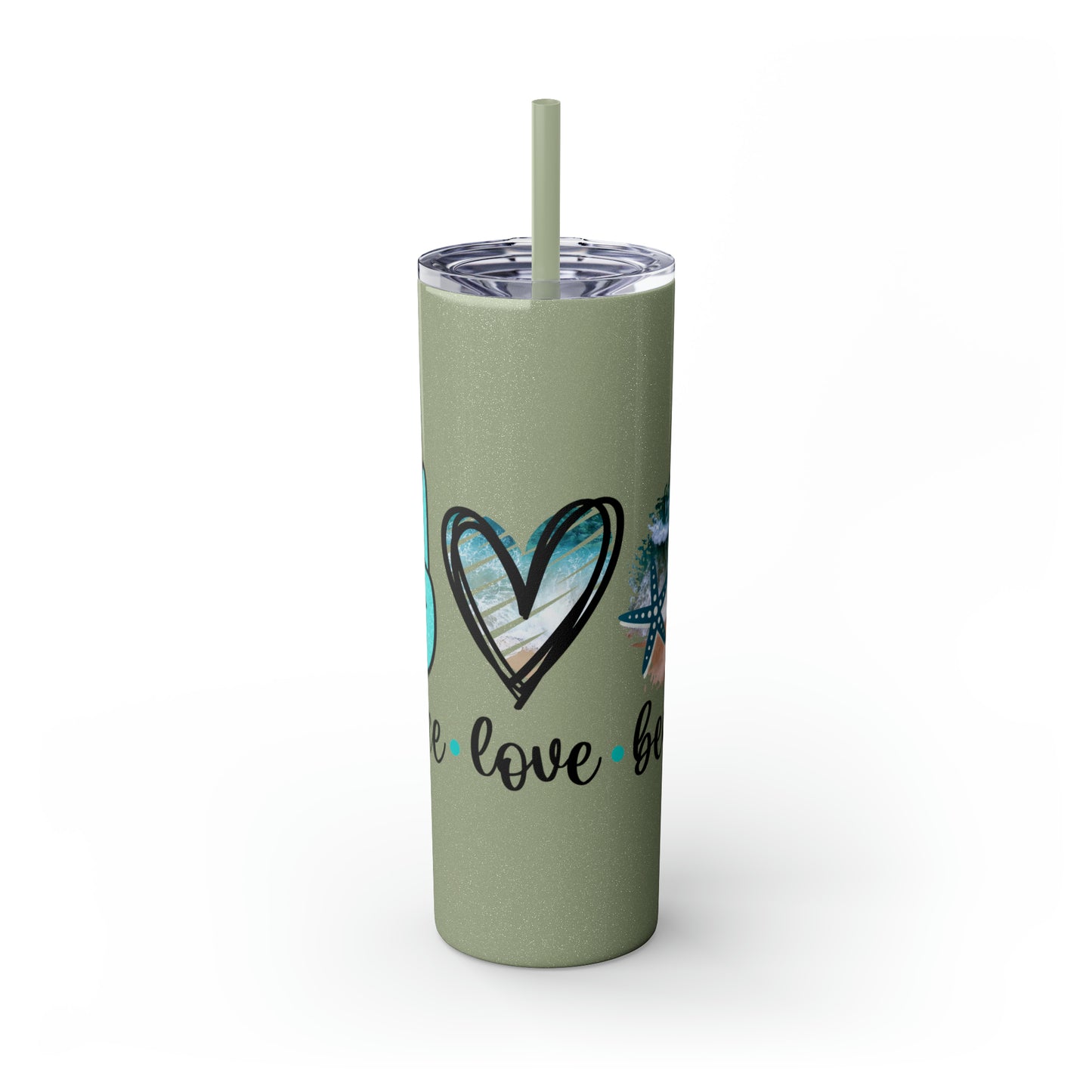 Peace love beach- Skinny Tumbler with Straw, 20oz