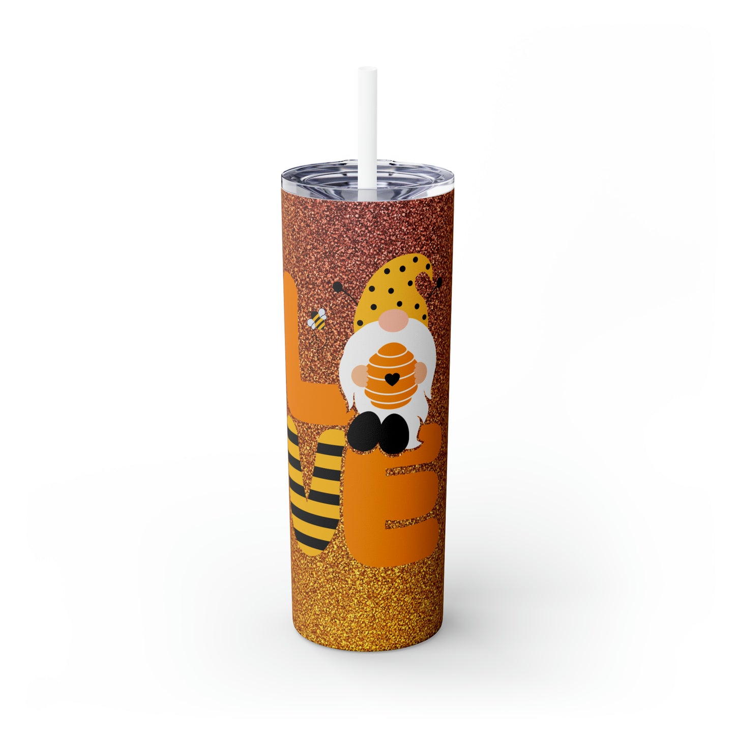 Fall Gnome love-Skinny Tumbler with Straw, 20oz