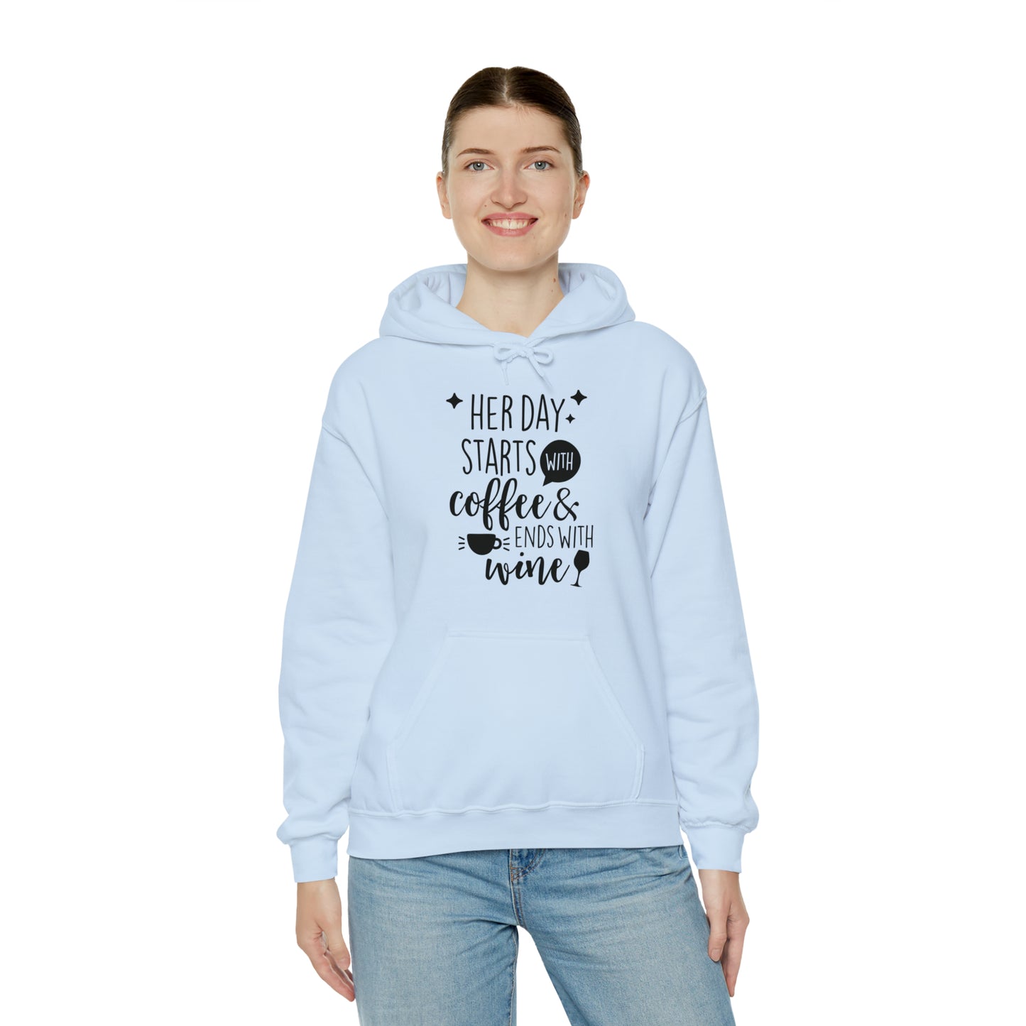 Her day starts with coffee- Unisex Heavy Blend™ Hooded Sweatshirt