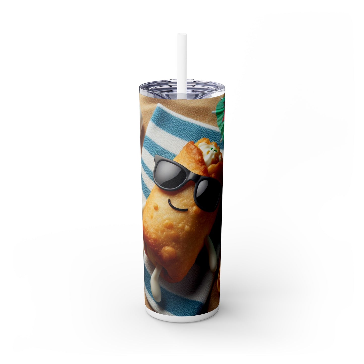 Blue Stripped Rollie - Skinny Tumbler with Straw, 20oz