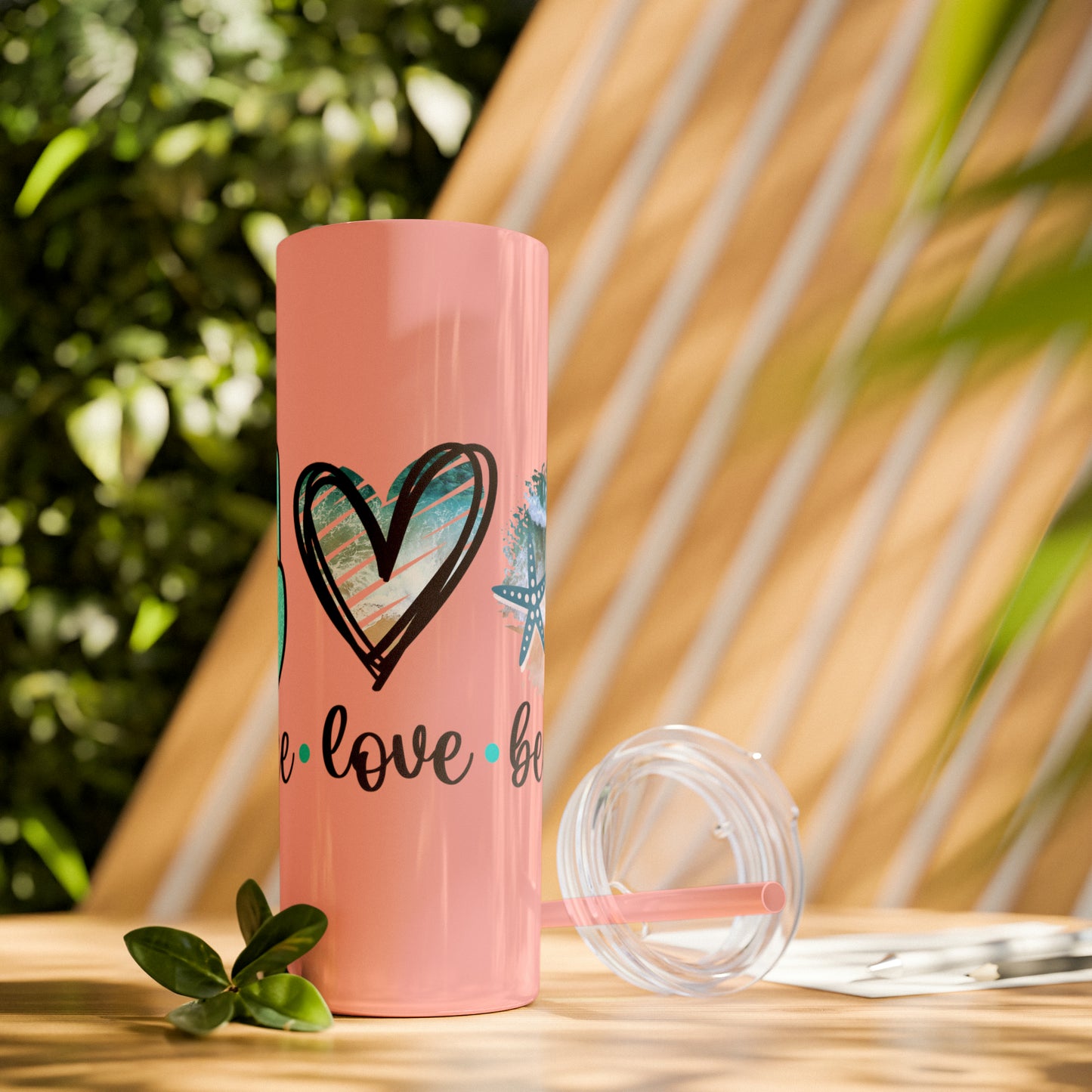 Peace love beach- Skinny Tumbler with Straw, 20oz