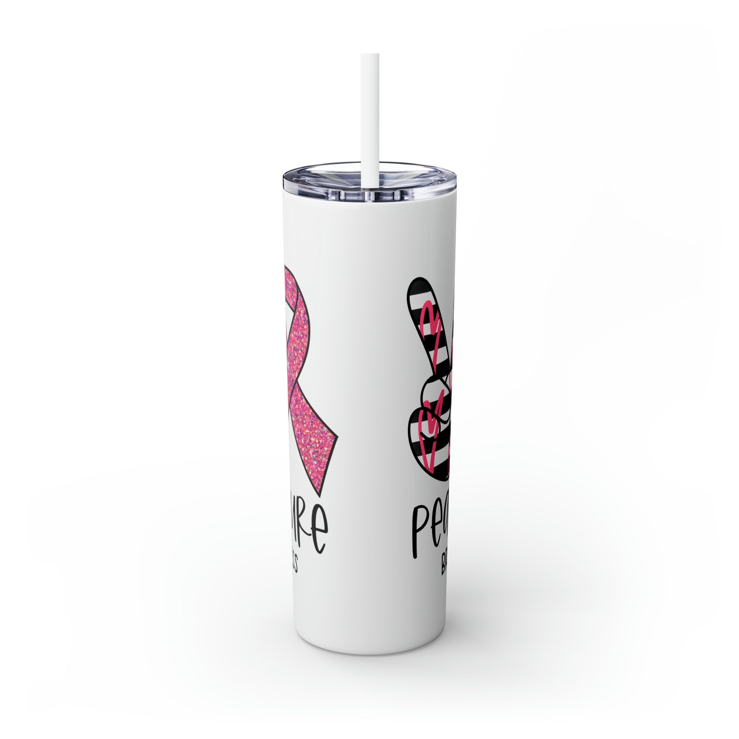 LOVE PEACE CURE-Skinny Tumbler with Straw, 20oz