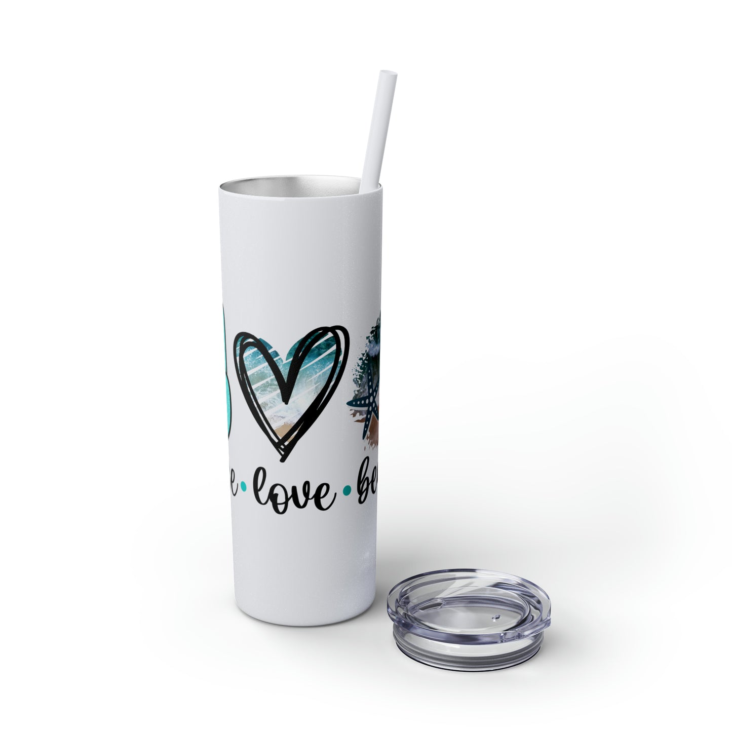 Peace love beach- Skinny Tumbler with Straw, 20oz