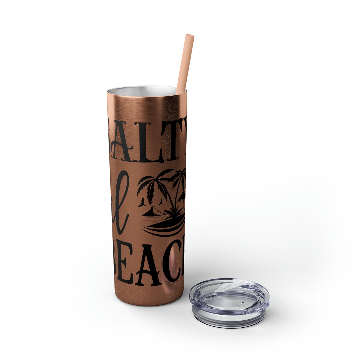 Salty lil beach-Skinny Tumbler with Straw, 20oz