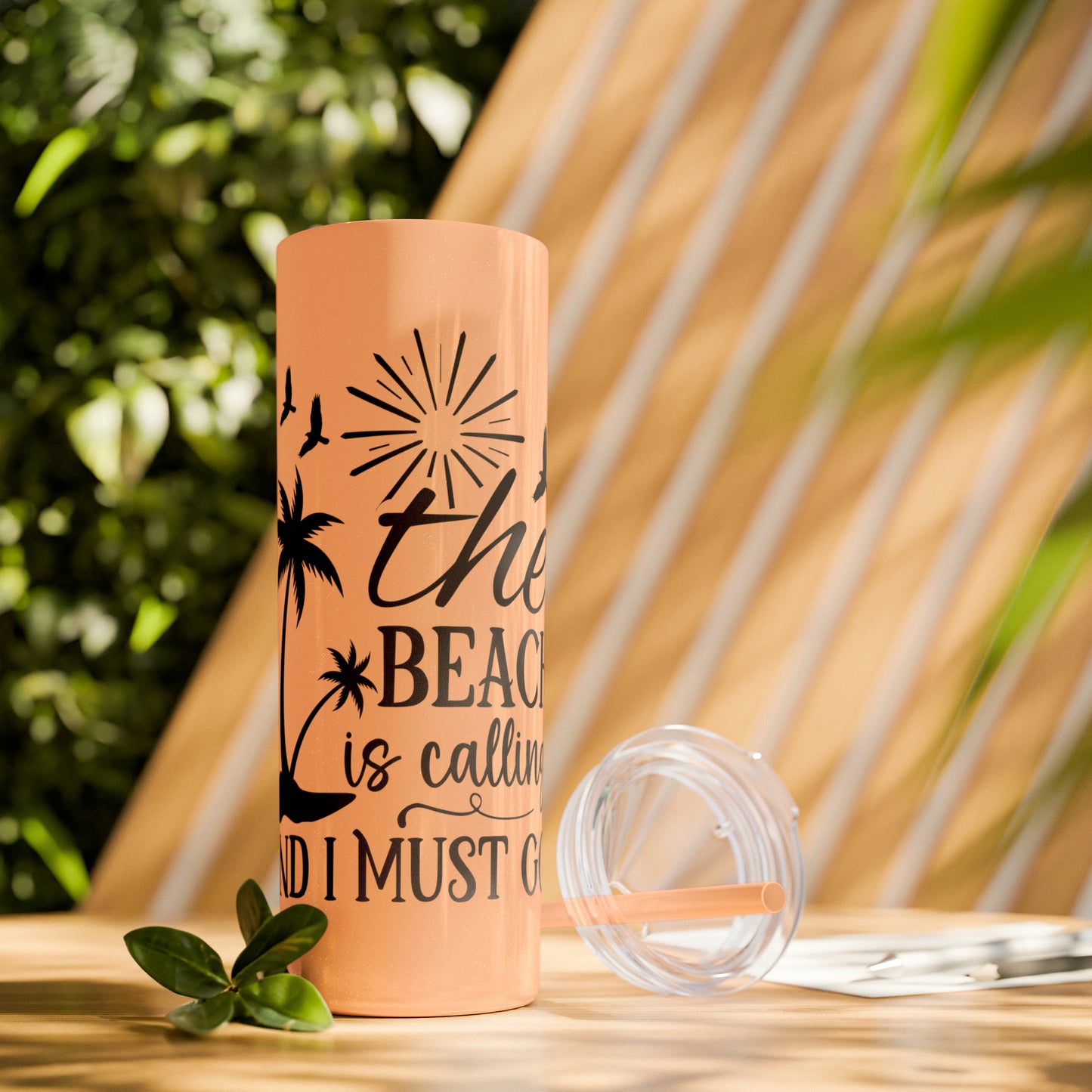 The beach is calling-Skinny Tumbler with Straw, 20oz