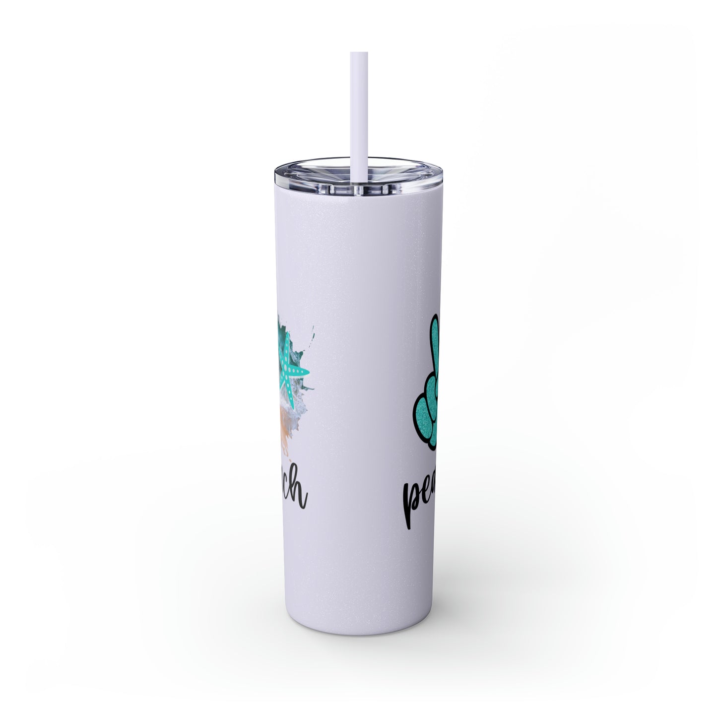 Peace love beach- Skinny Tumbler with Straw, 20oz