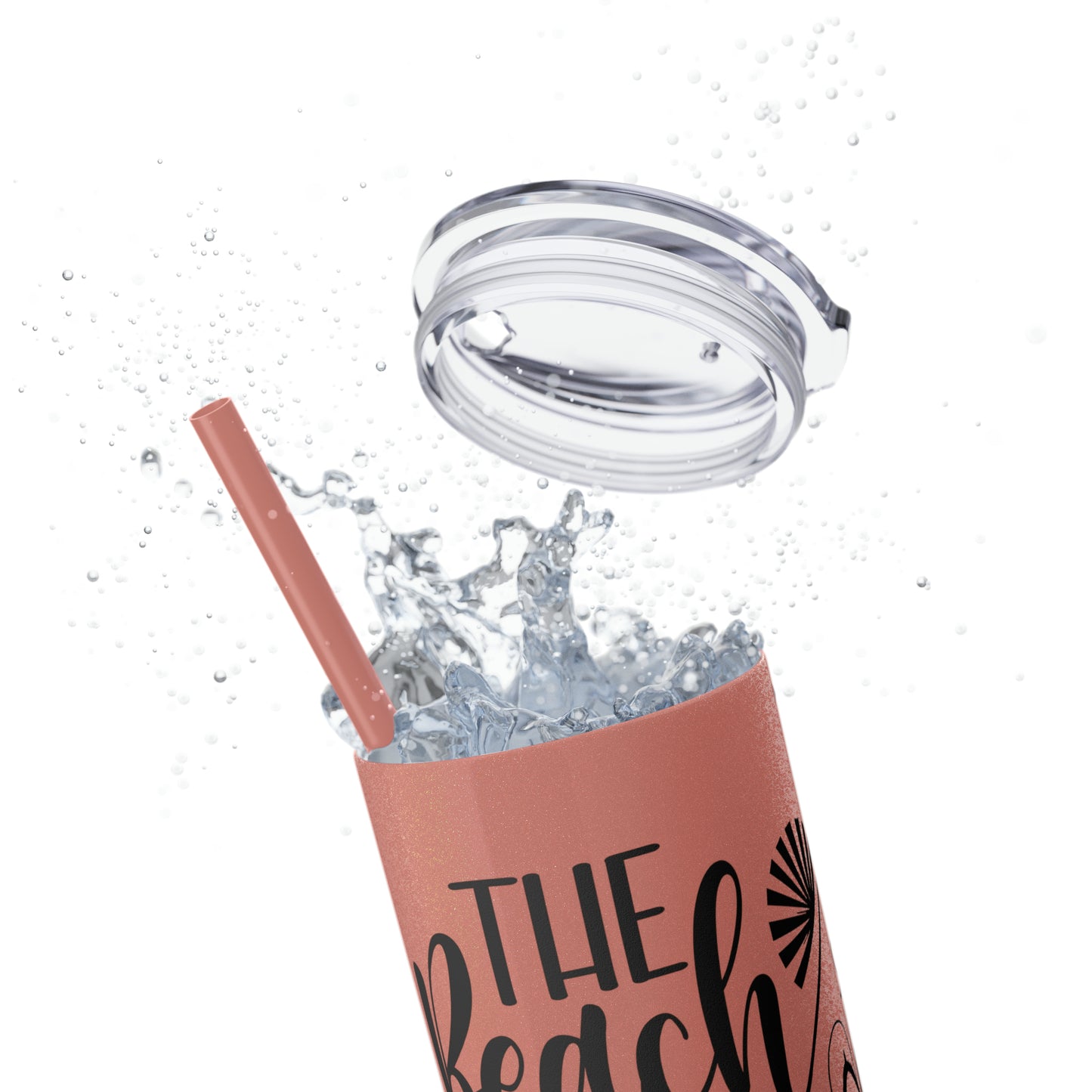 The beach is my happy place-Skinny Tumbler with Straw, 20oz