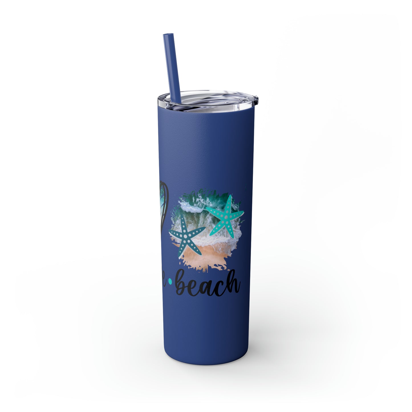 Peace love beach- Skinny Tumbler with Straw, 20oz