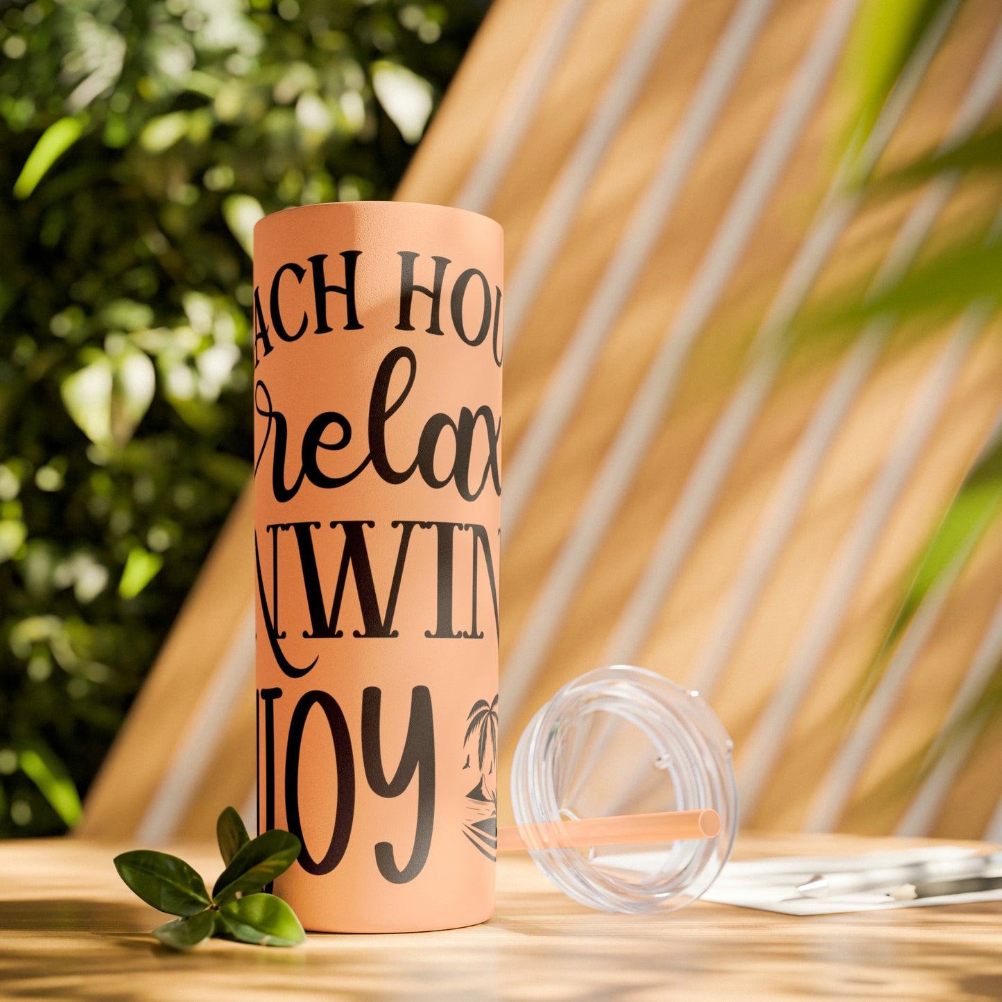 Beach house relax- Skinny Tumbler with Straw, 20oz