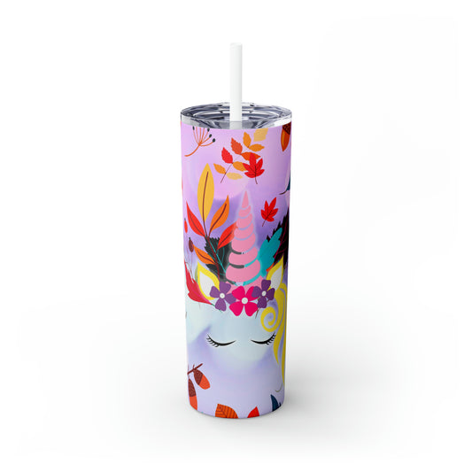 Purple Autumn Unicorn with hair- Skinny Tumbler with Straw, 20oz