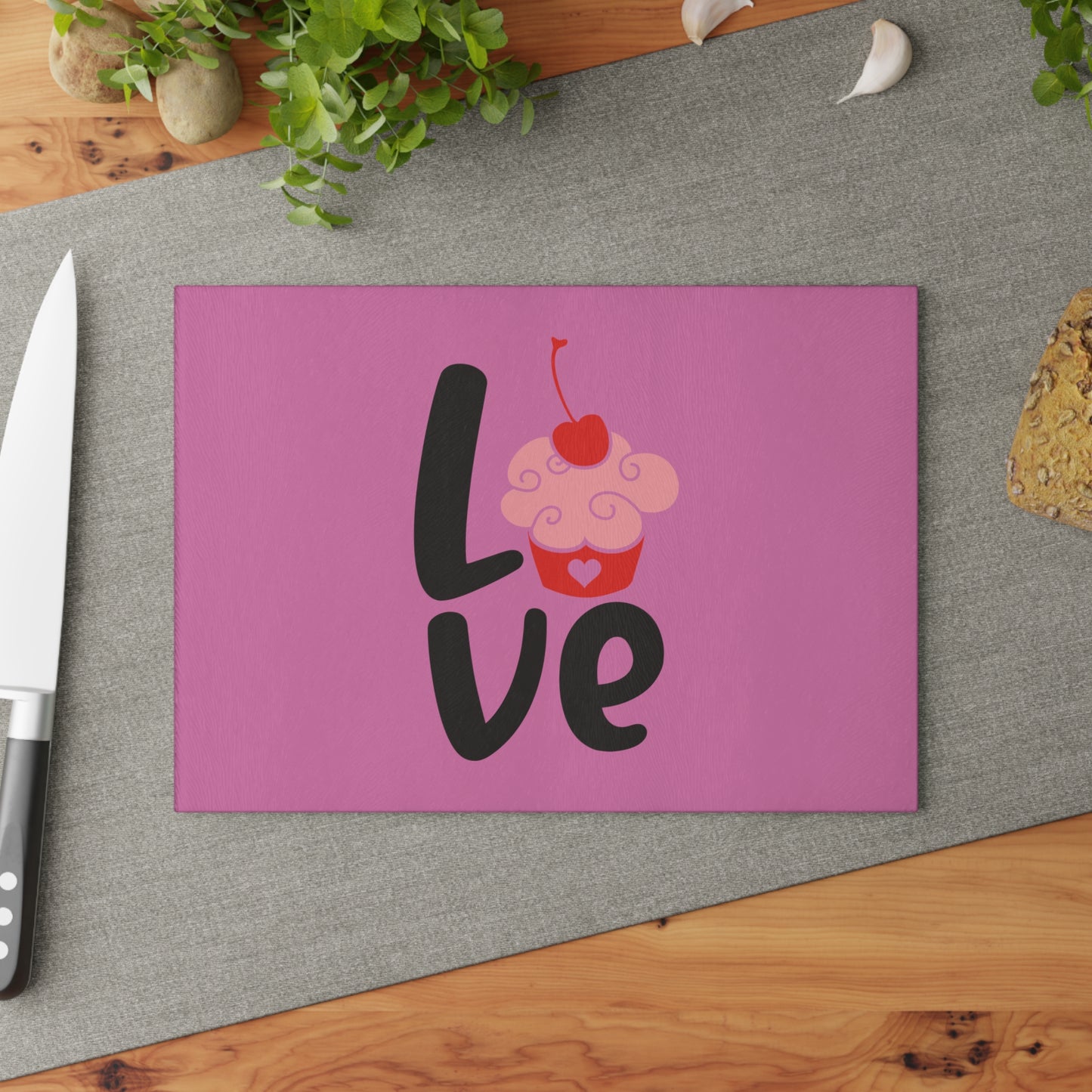 Love cupcake- Glass Cutting Board