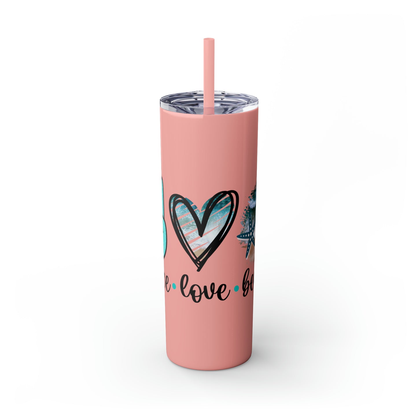 Peace love beach- Skinny Tumbler with Straw, 20oz