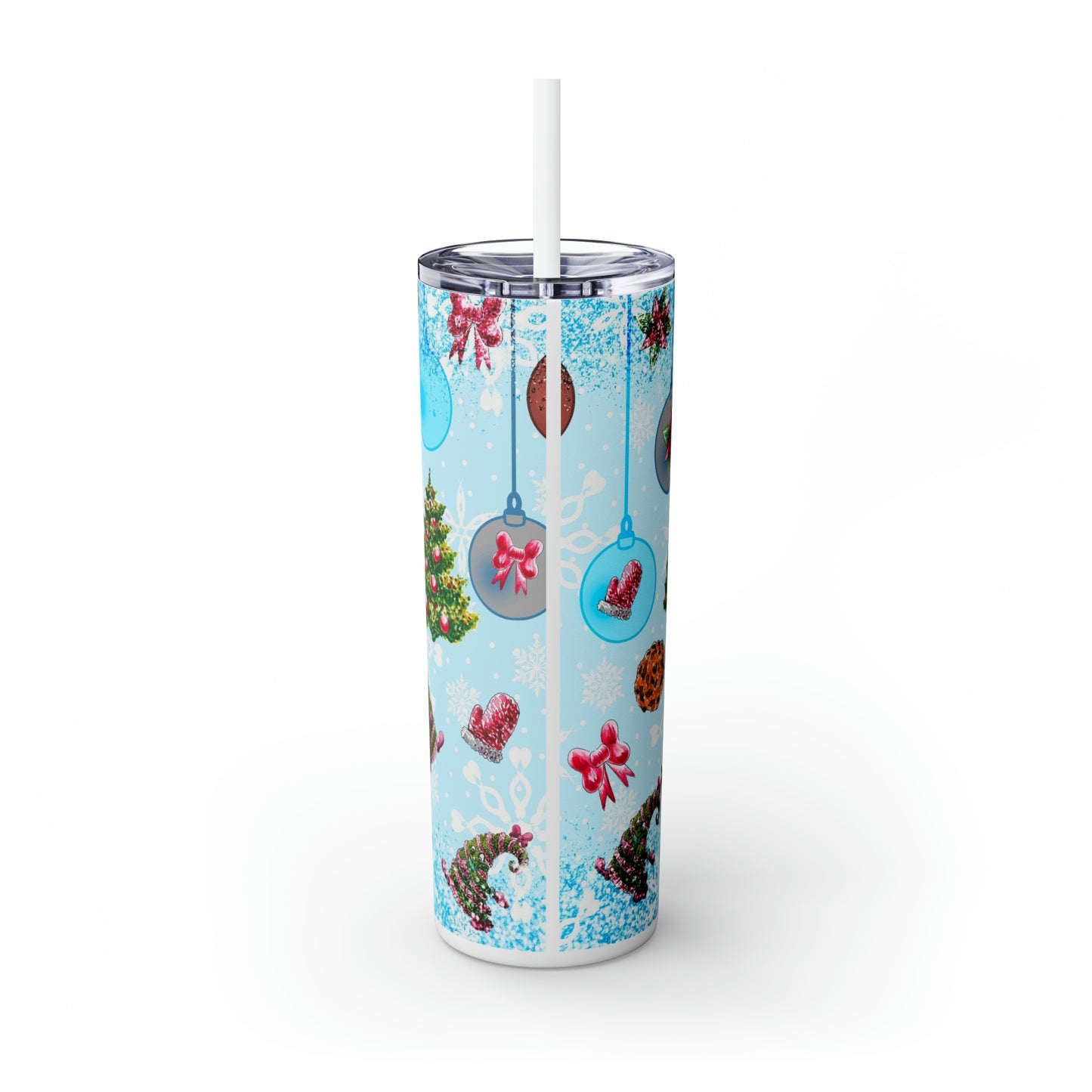 Christmas tree blue-Skinny Tumbler with Straw, 20oz