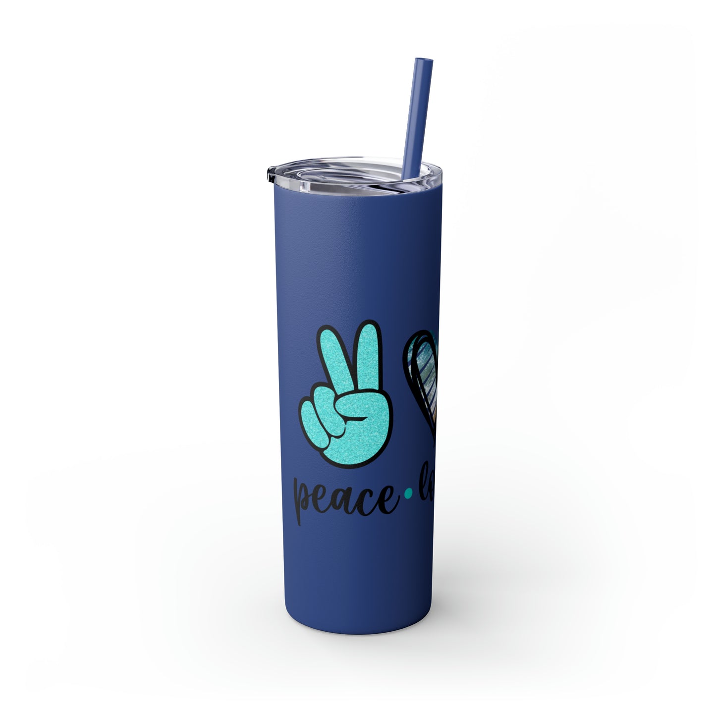 Peace love beach- Skinny Tumbler with Straw, 20oz