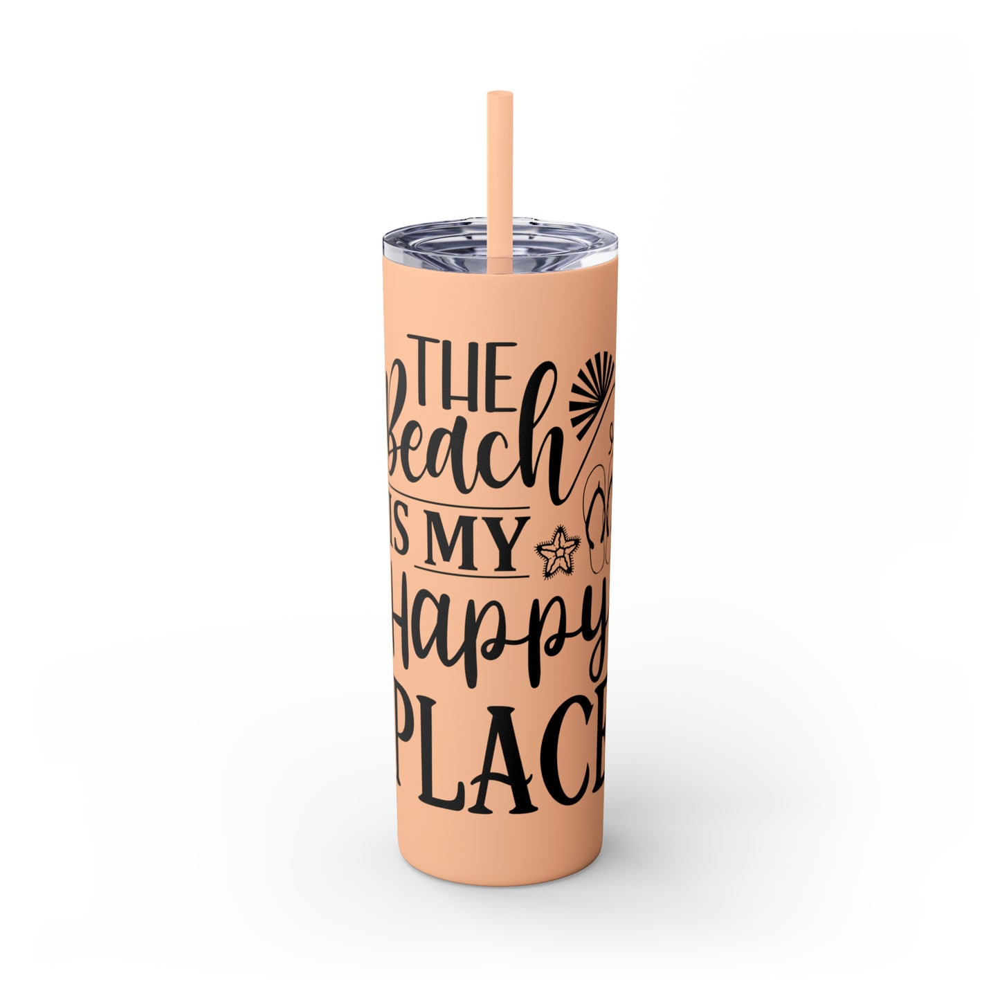 The beach is my happy place-Skinny Tumbler with Straw, 20oz