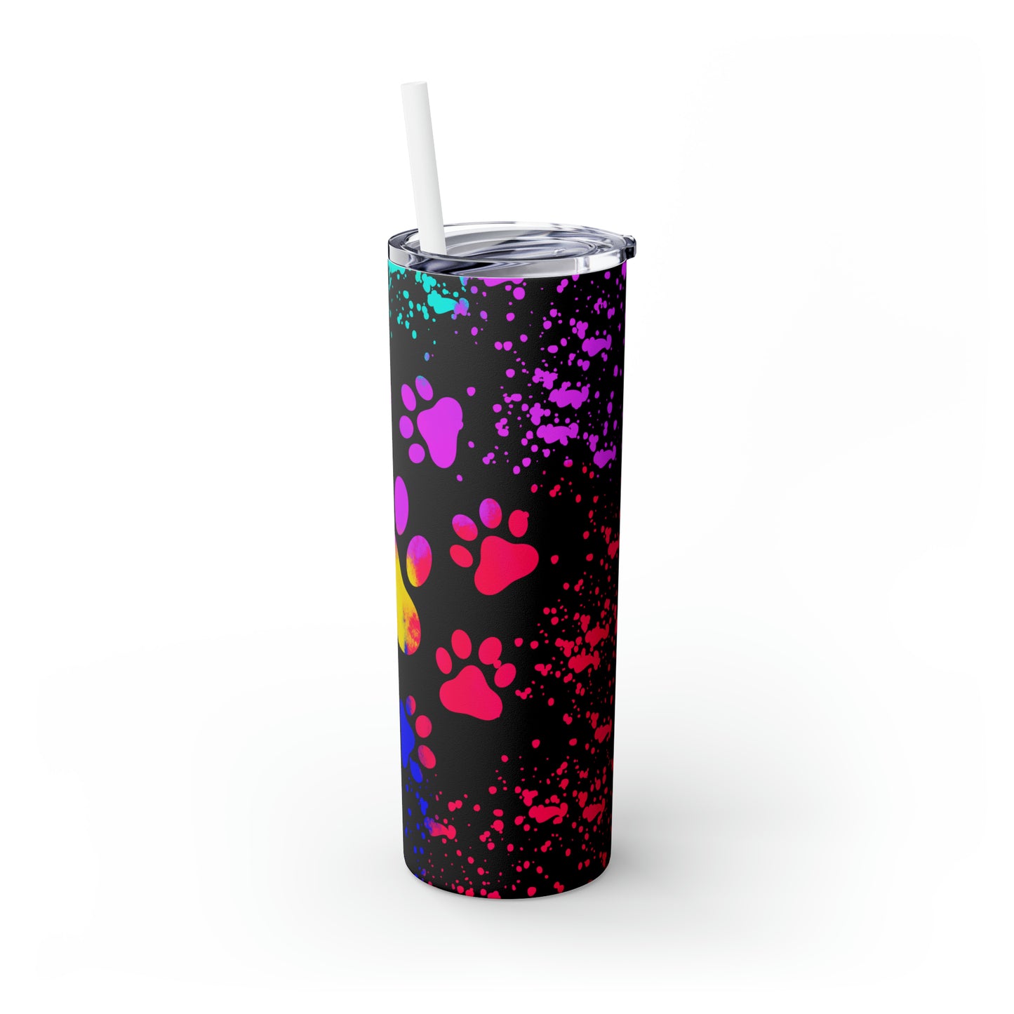 Multi-color Paw- Skinny Tumbler with Straw, 20oz