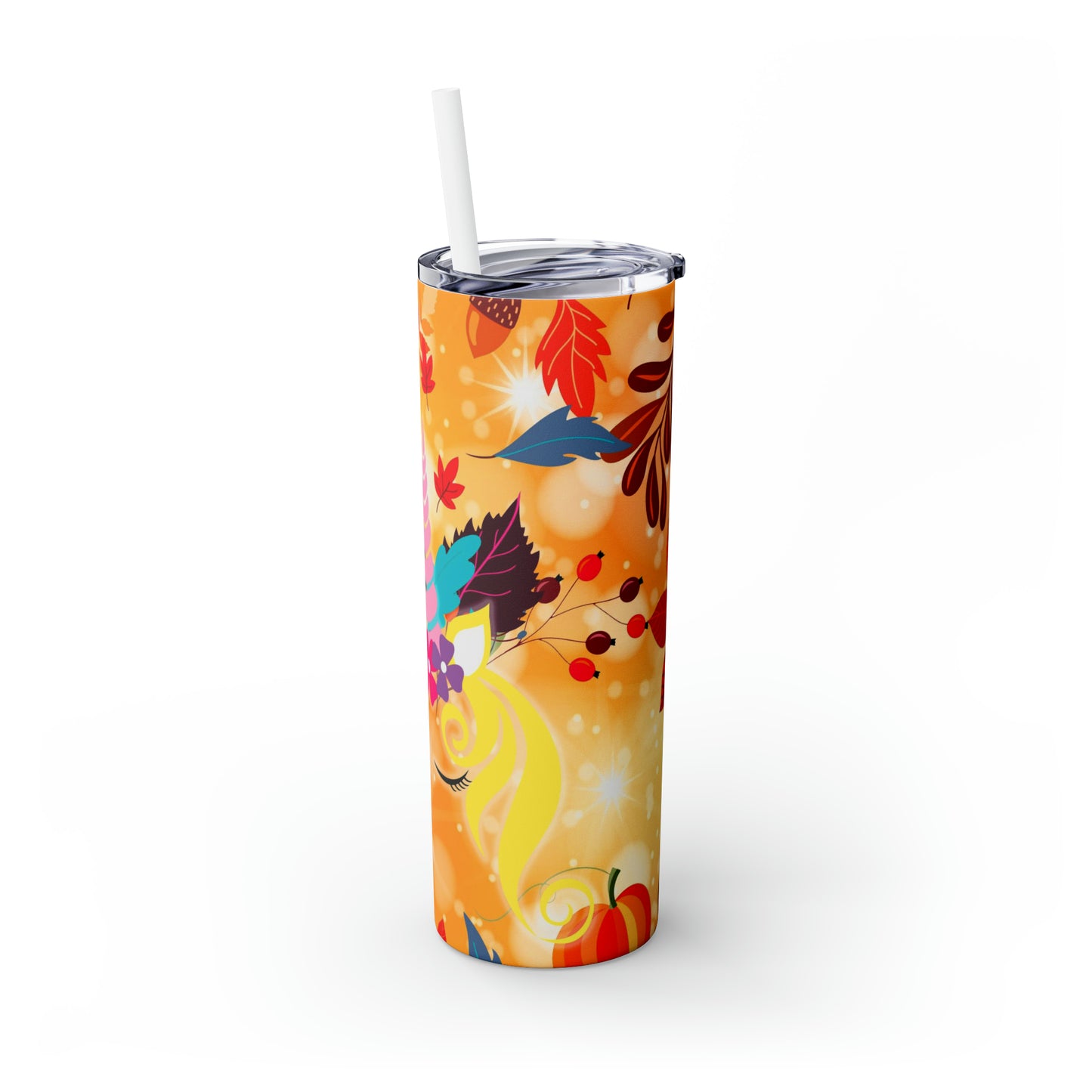 Autumn Unicorn Lash- ASkinny Tumbler with Straw, 20oz