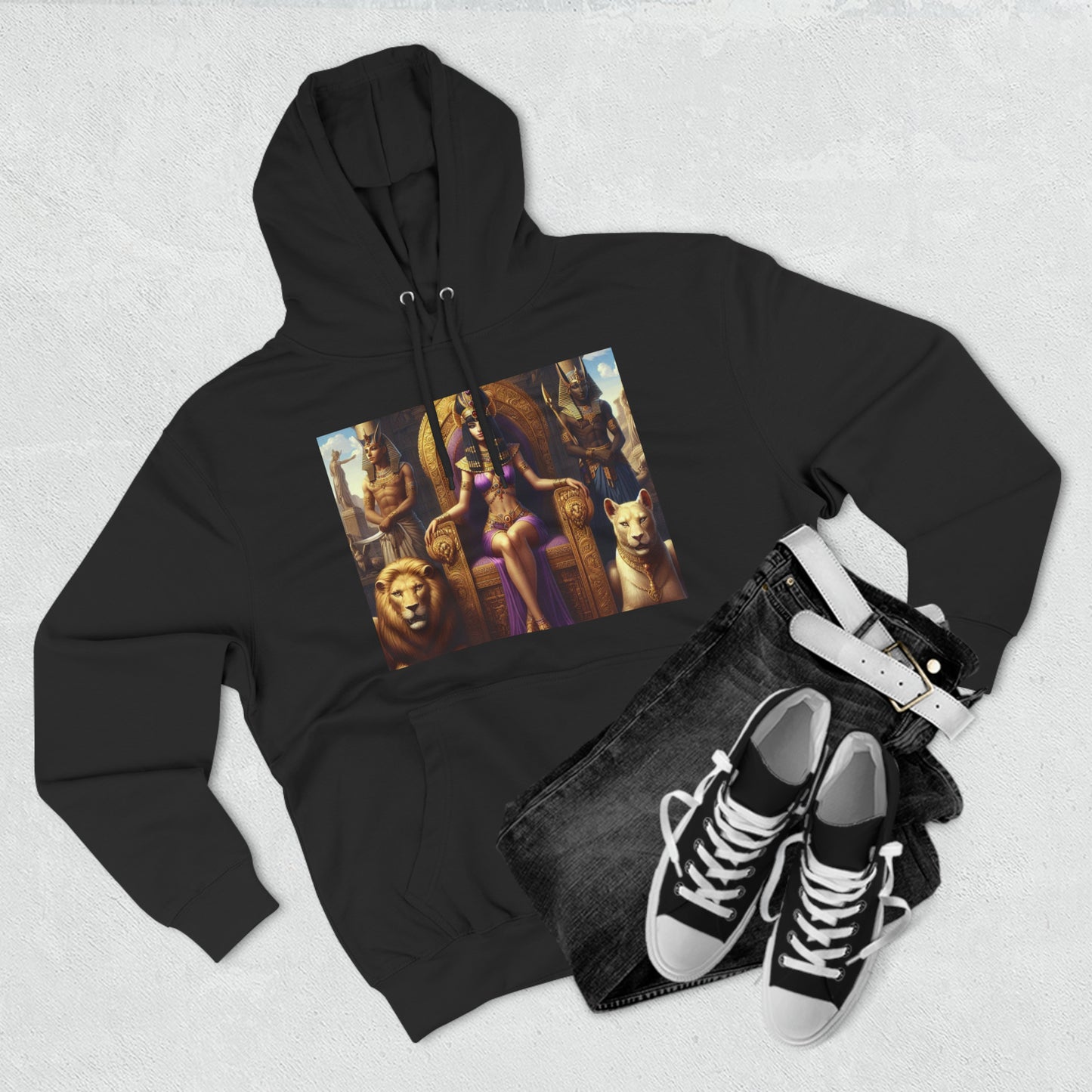 Light Cleopatra with Lions-Unisex Premium Pullover Hoodie