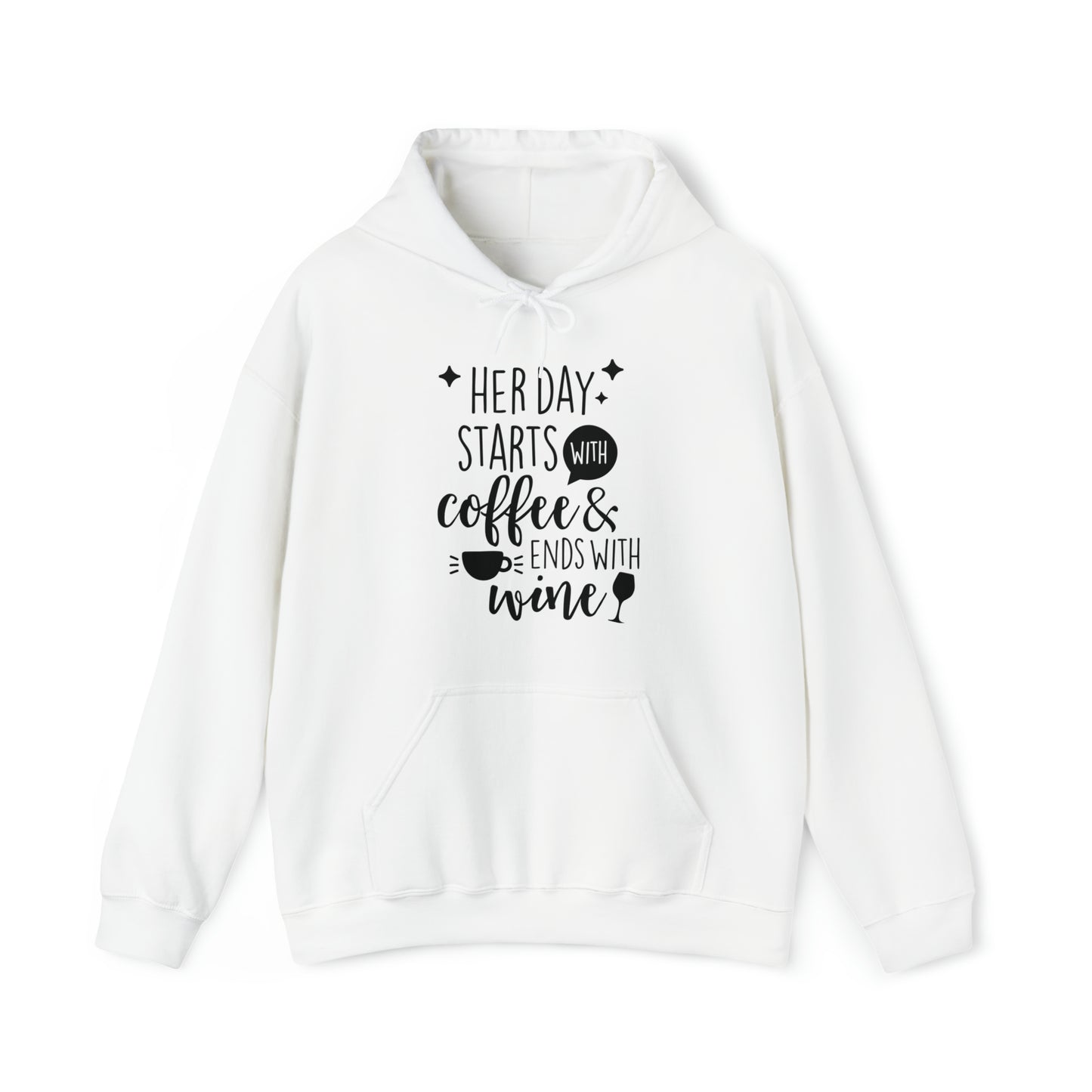 Her day starts with coffee- Unisex Heavy Blend™ Hooded Sweatshirt