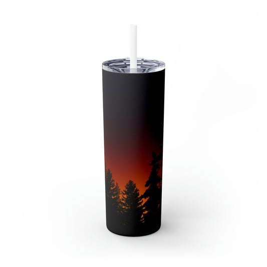 Sunset with trees - Skinny Tumbler with Straw, 20oz