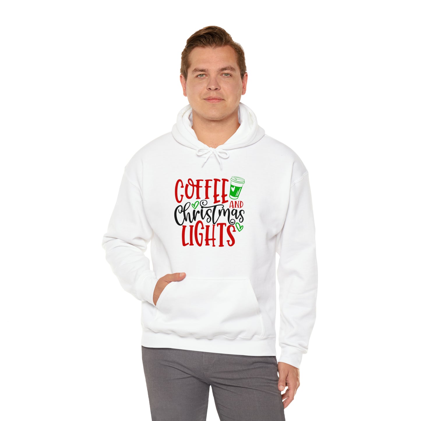 Christmas coffee lights- Unisex Heavy Blend™ Hooded Sweatshirt