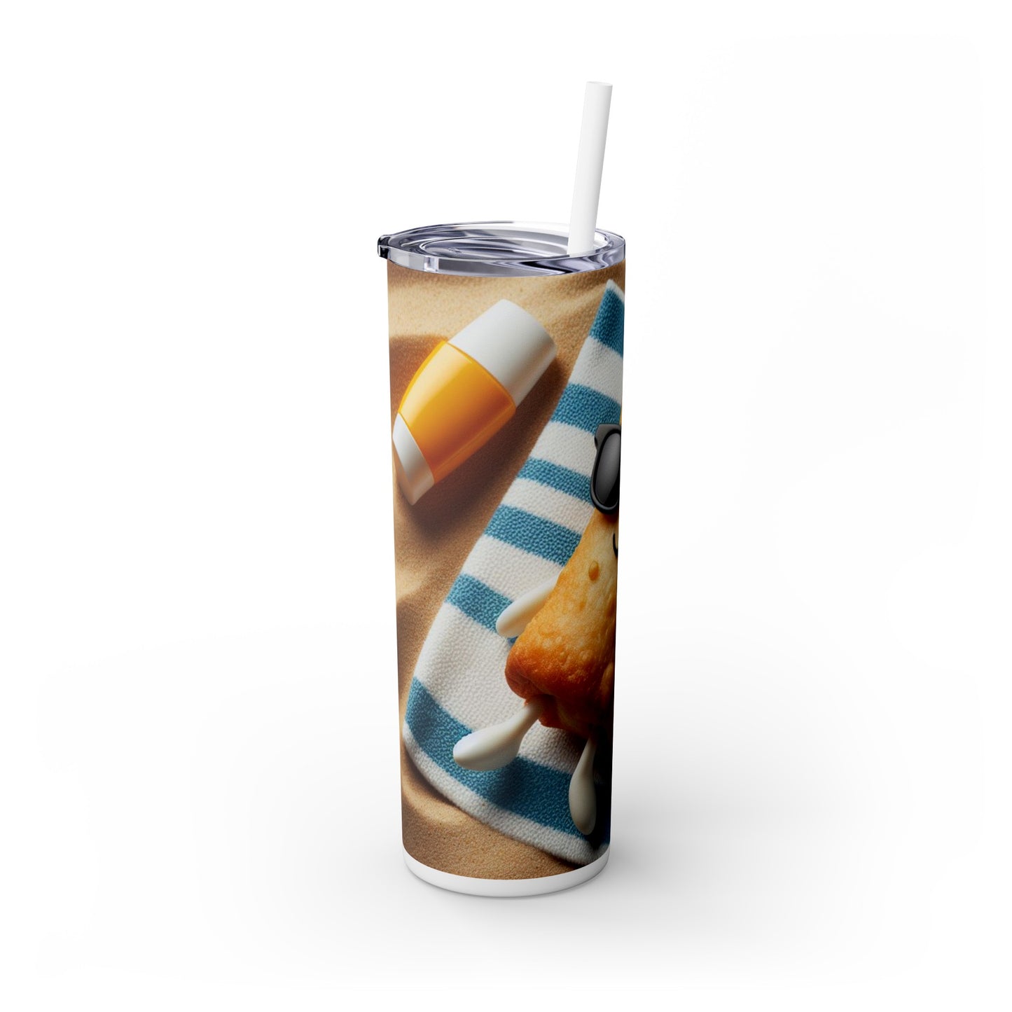 Blue Stripped Rollie - Skinny Tumbler with Straw, 20oz