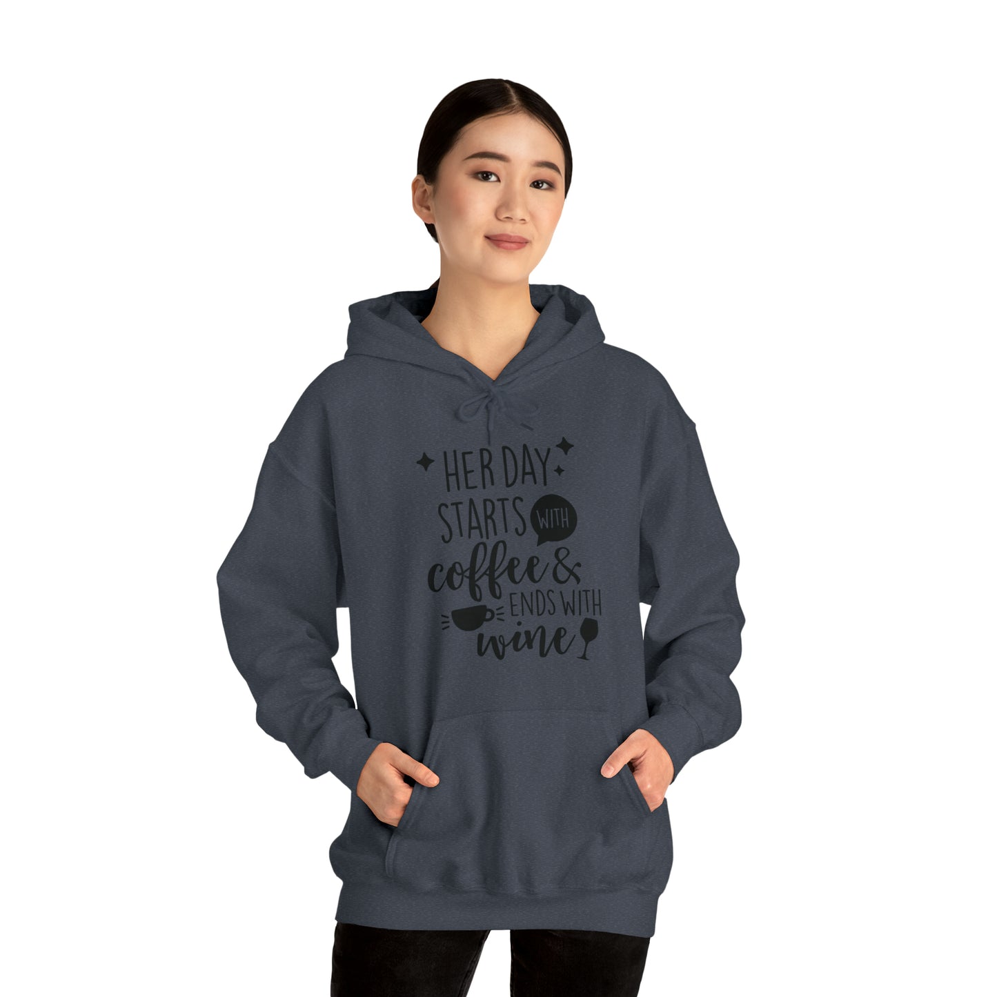 Her day starts with coffee- Unisex Heavy Blend™ Hooded Sweatshirt