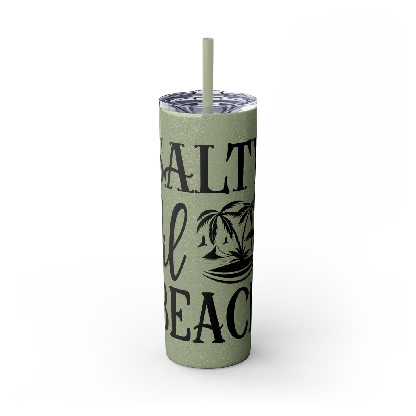 Salty lil beach-Skinny Tumbler with Straw, 20oz