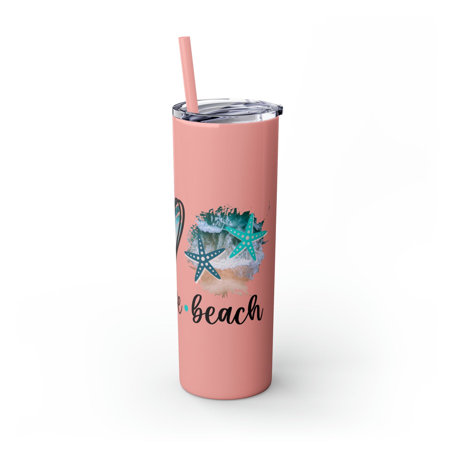 Peace love beach- Skinny Tumbler with Straw, 20oz