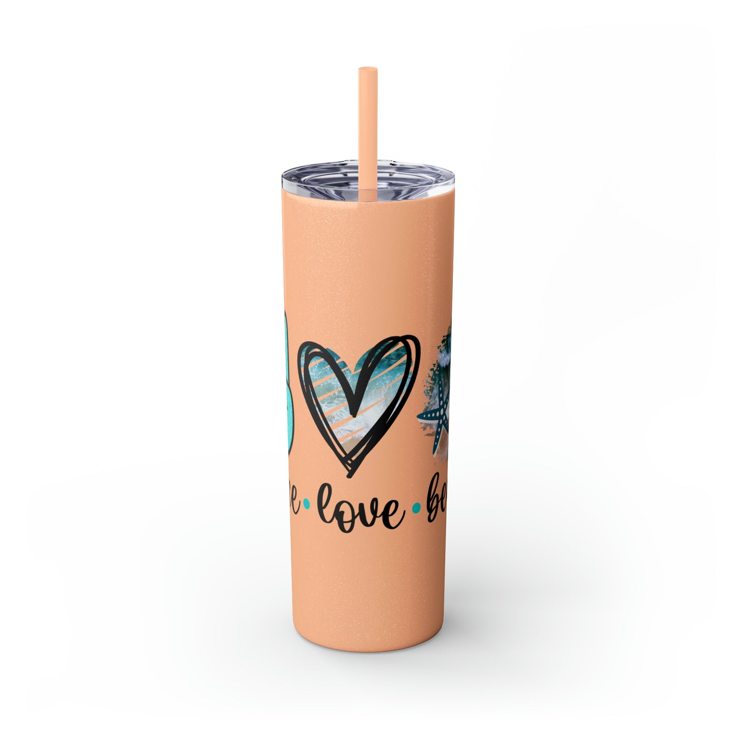 Peace love beach- Skinny Tumbler with Straw, 20oz