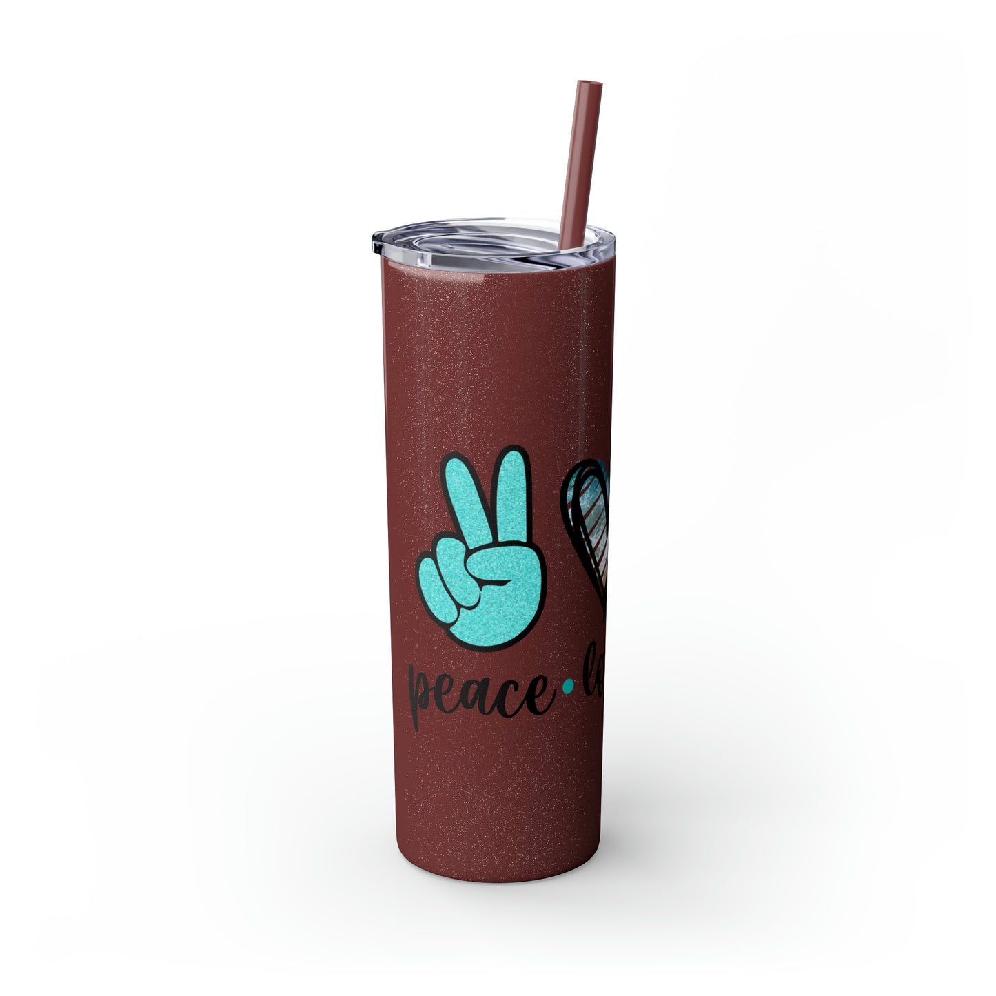 Peace love beach- Skinny Tumbler with Straw, 20oz