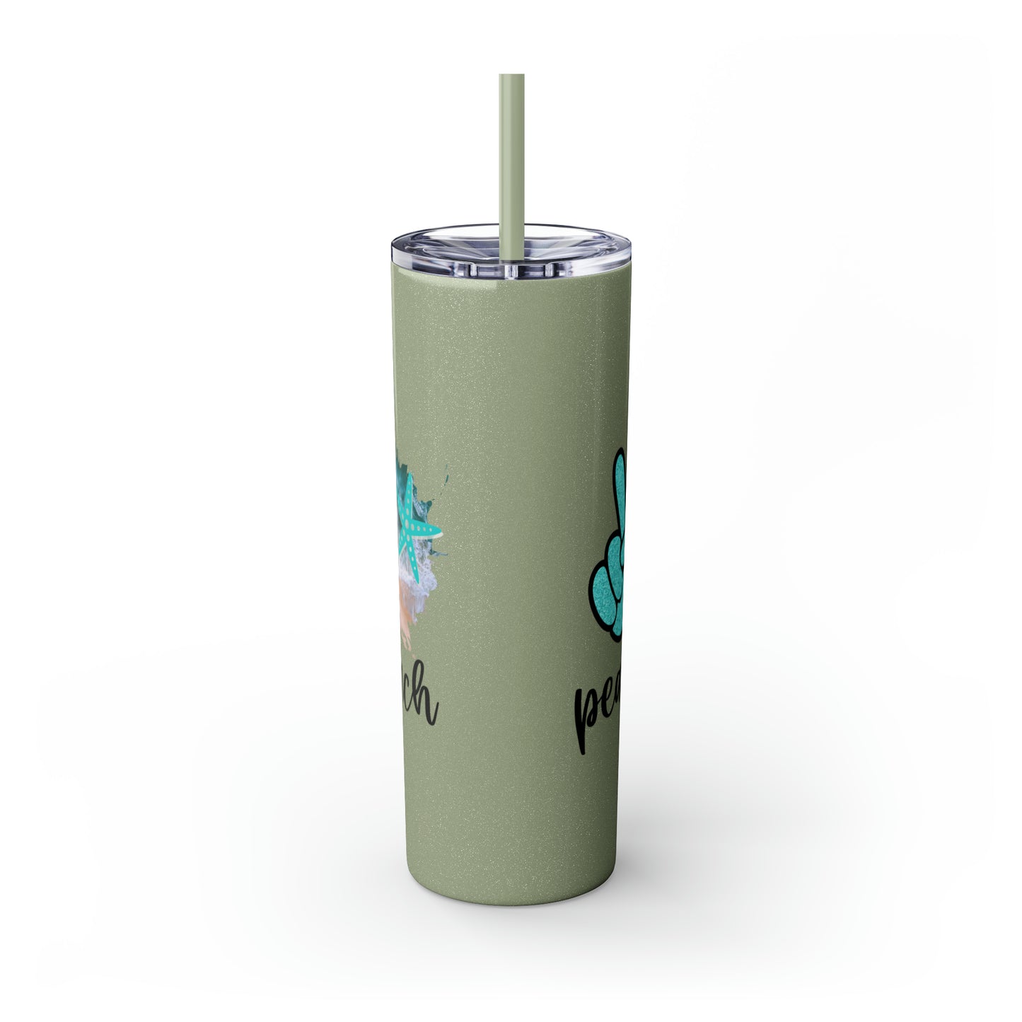 Peace love beach- Skinny Tumbler with Straw, 20oz