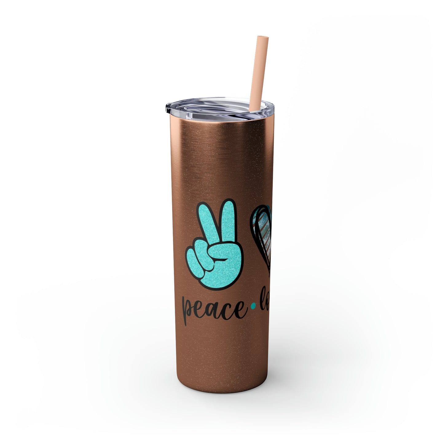 Peace love beach- Skinny Tumbler with Straw, 20oz