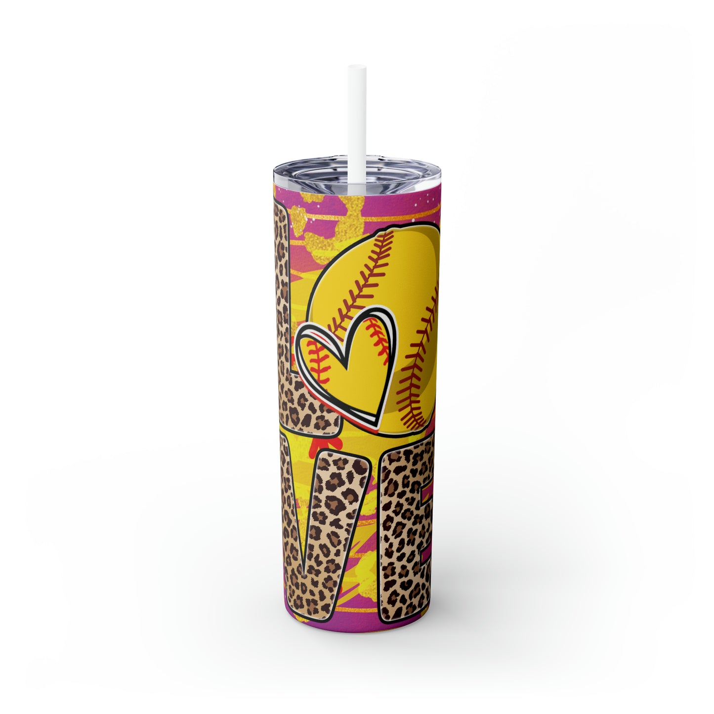 Softball Love-Skinny Tumbler with Straw, 20oz