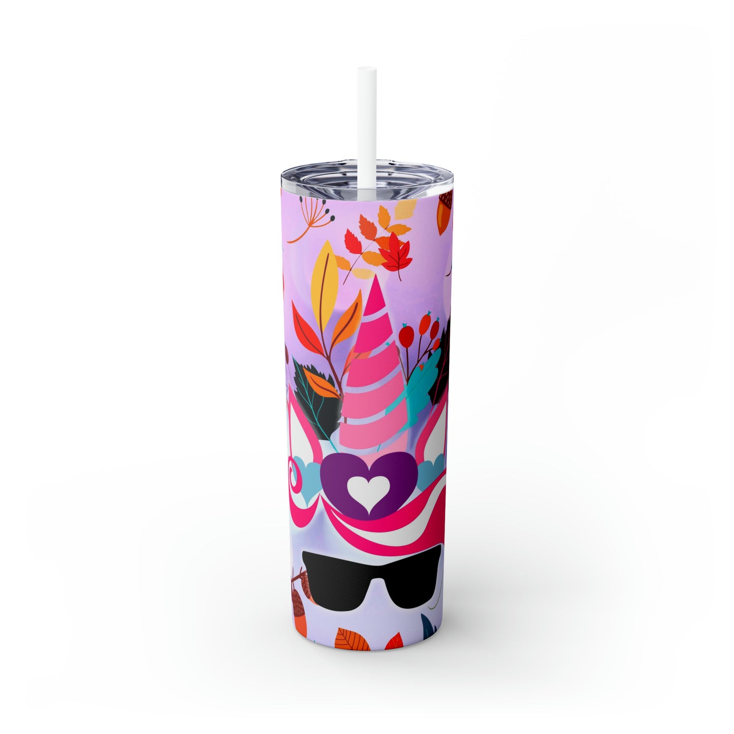 Purple Unicorn Shades- Skinny Tumbler with Straw, 20oz