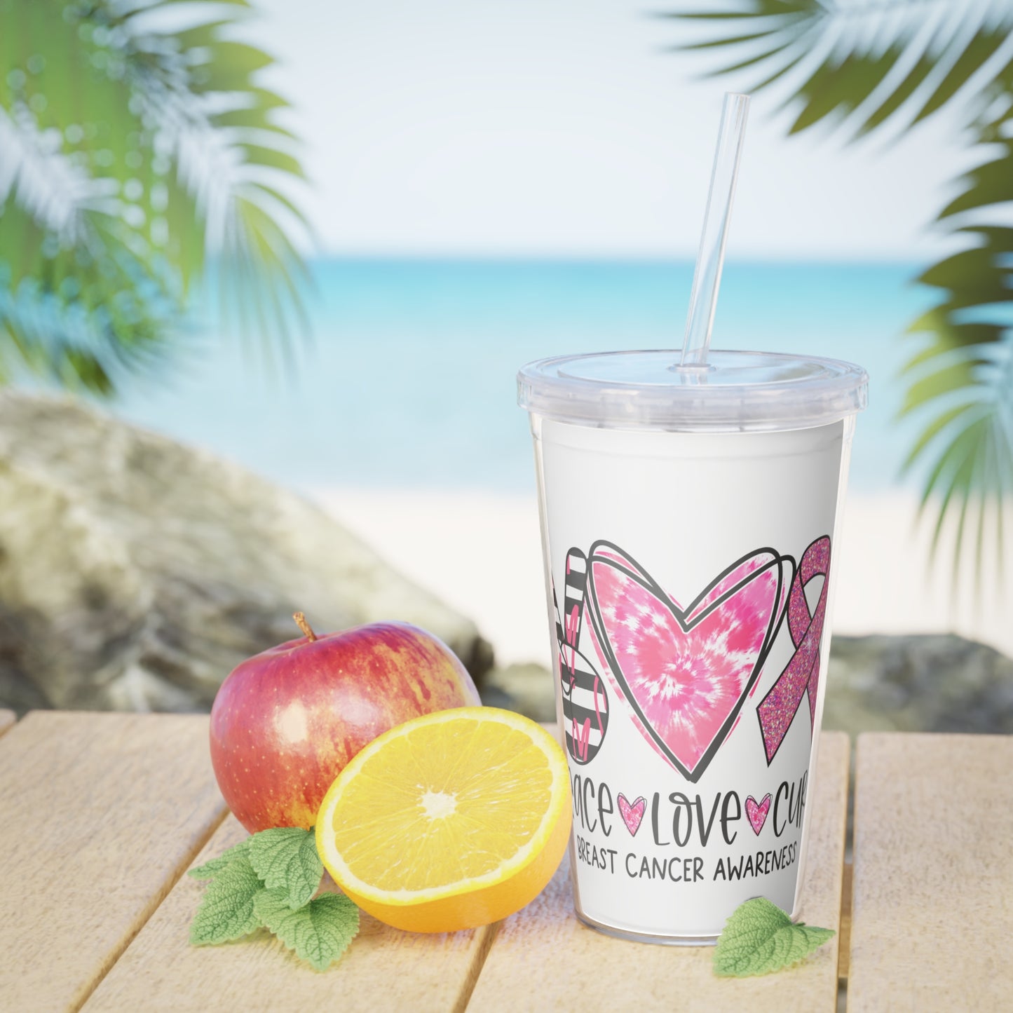 PEACE LOVE CURE- Plastic Tumbler with Straw