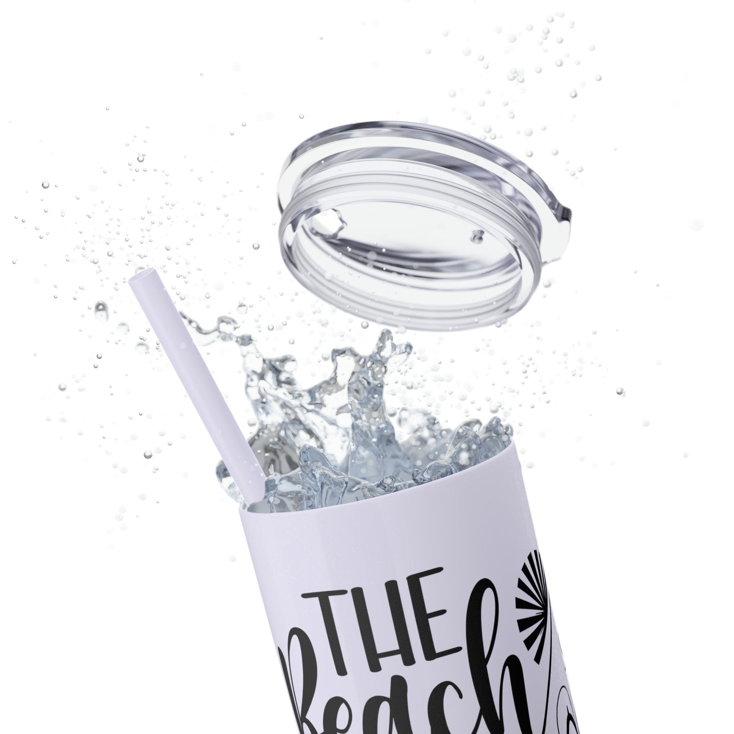 The beach is my happy place-Skinny Tumbler with Straw, 20oz