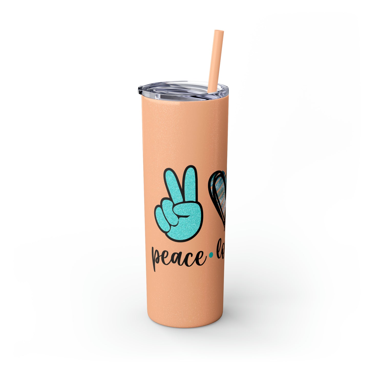 Peace love beach- Skinny Tumbler with Straw, 20oz