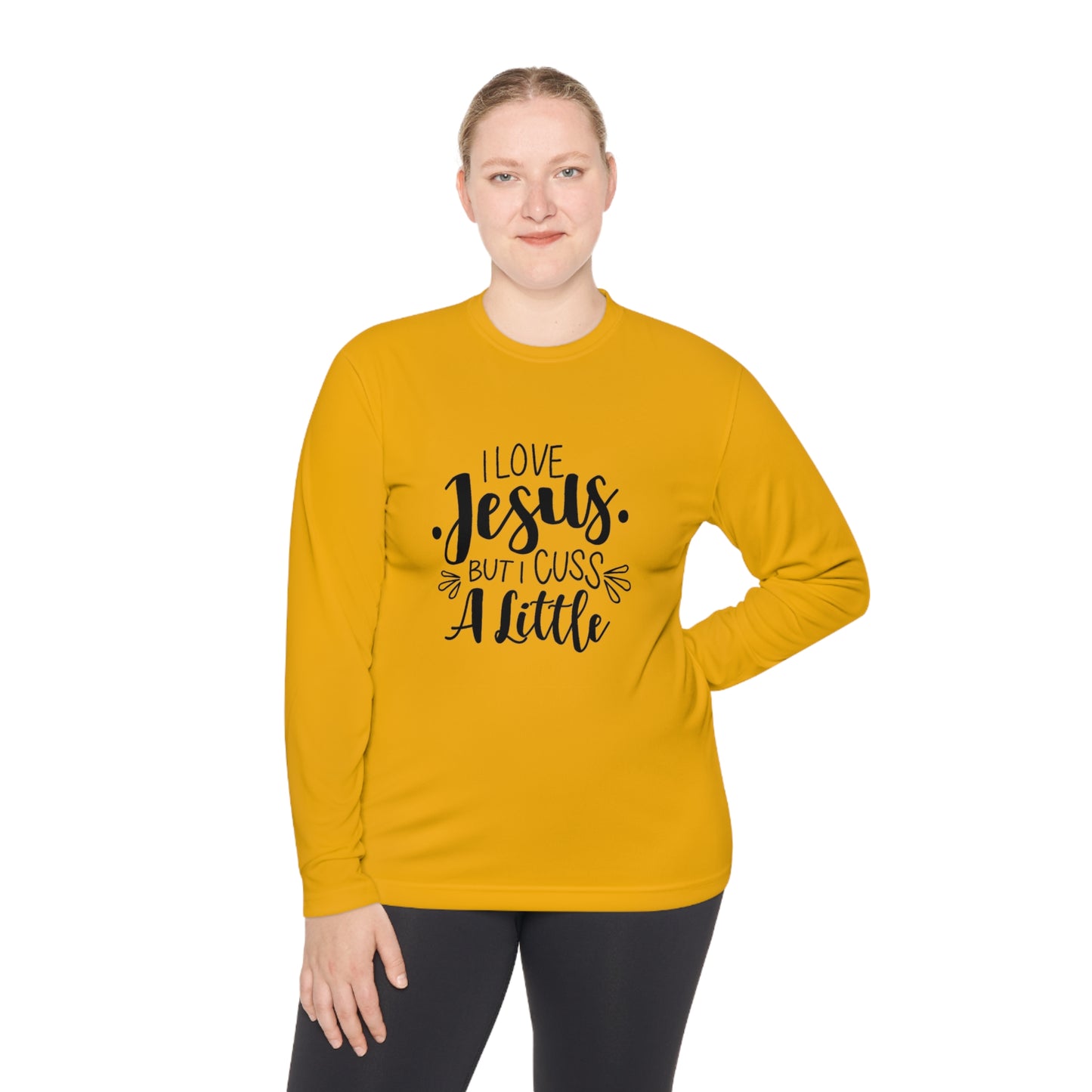 I love Jesus but I cuss a little- Unisex Lightweight Long Sleeve Tee