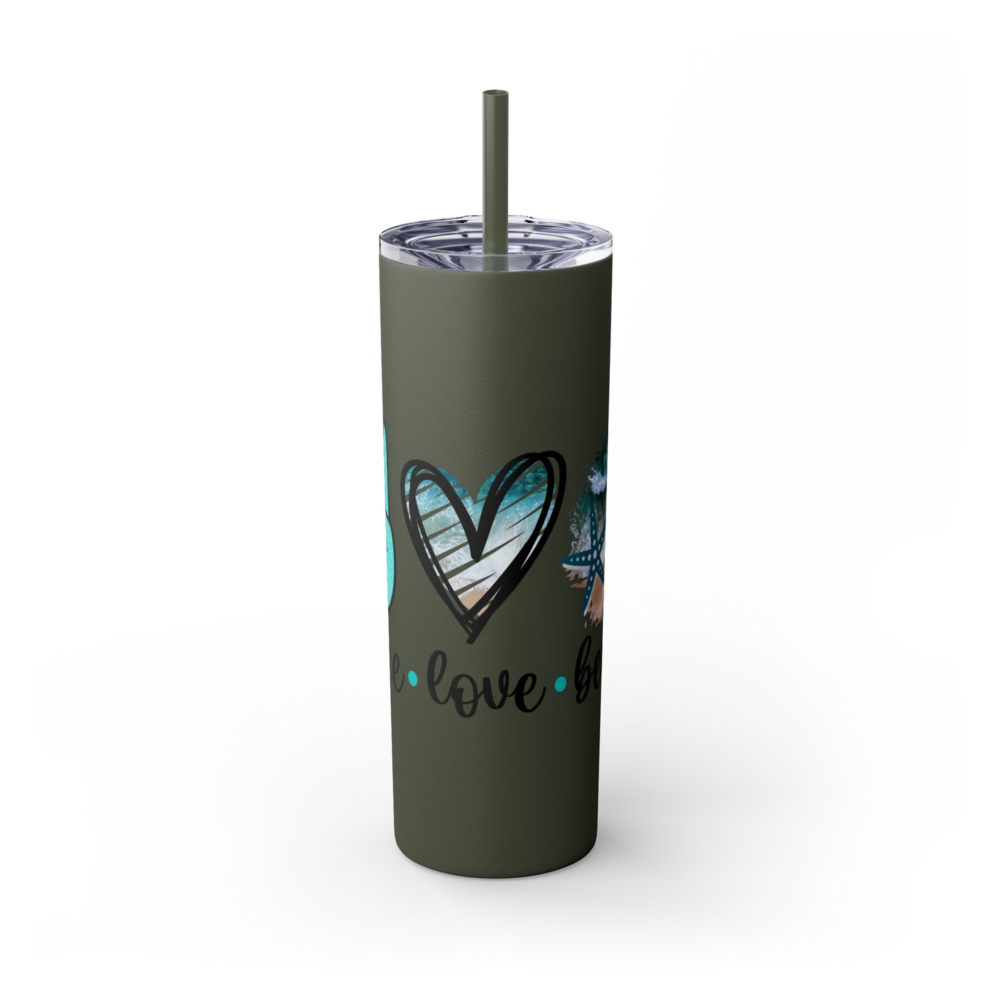 Peace love beach- Skinny Tumbler with Straw, 20oz