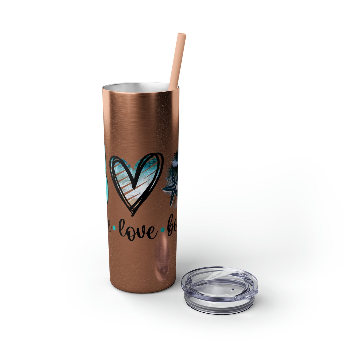 Peace love beach- Skinny Tumbler with Straw, 20oz