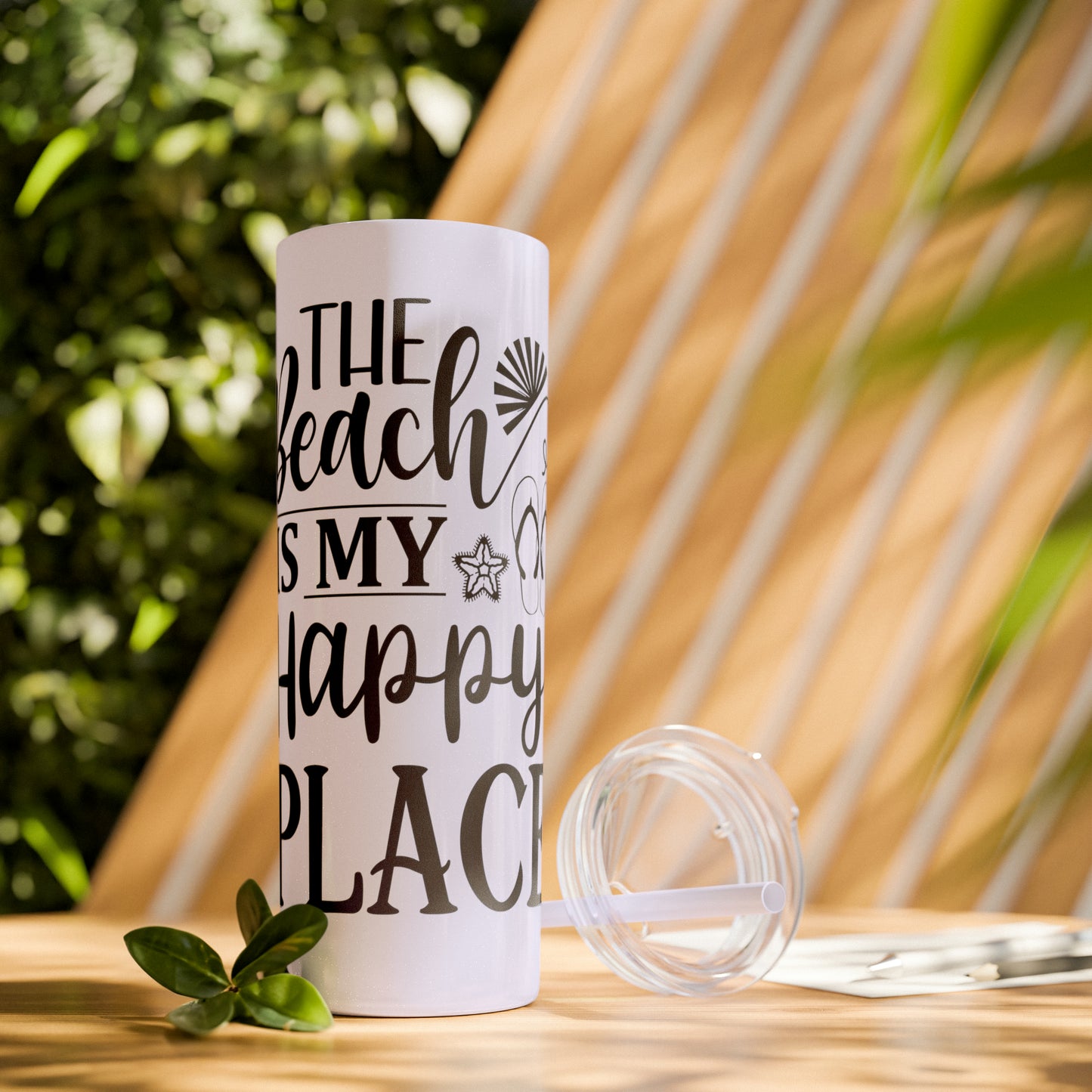 The beach is my happy place-Skinny Tumbler with Straw, 20oz